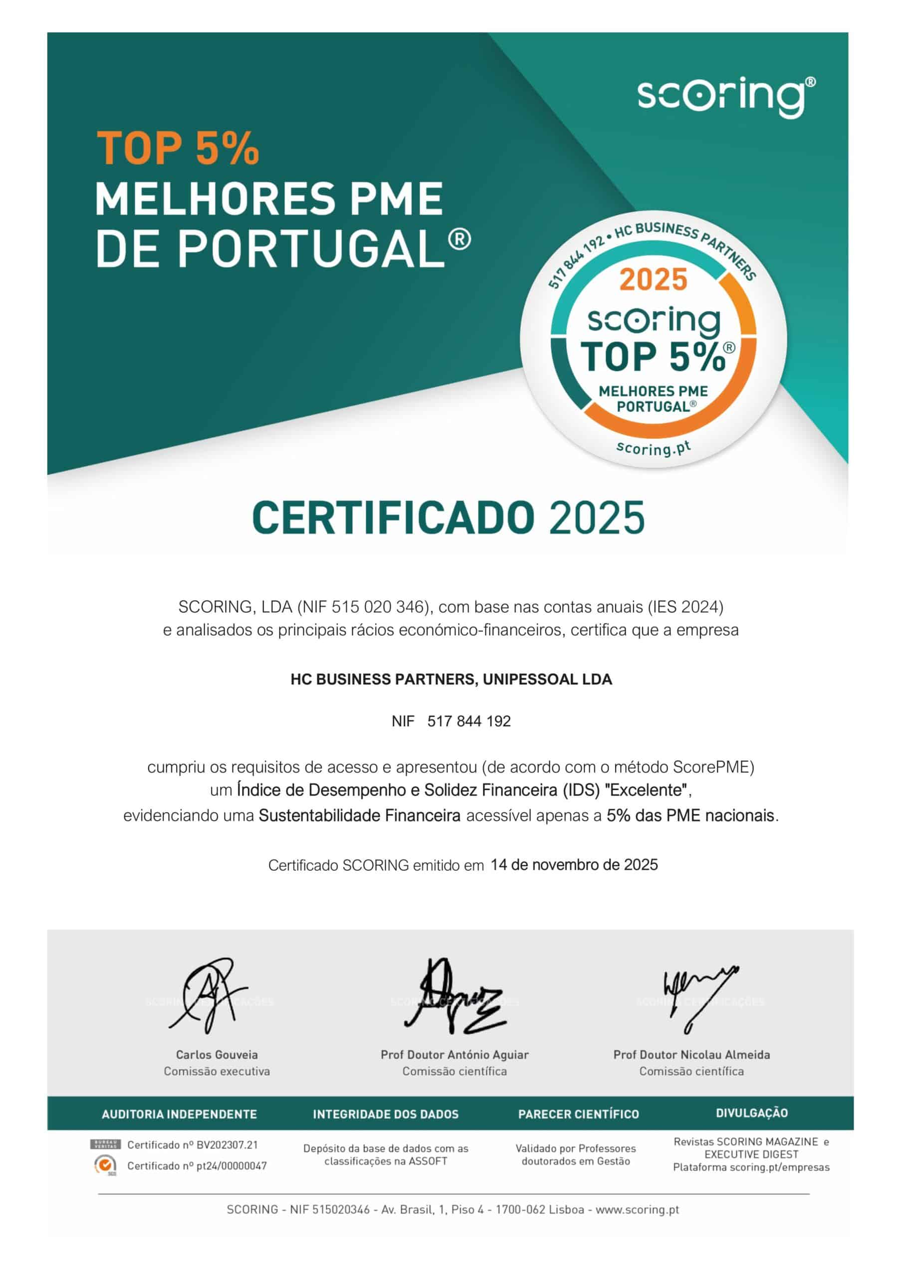 HC BUSINESS PARTNERS - CERTIFICADO TOP 5 2025